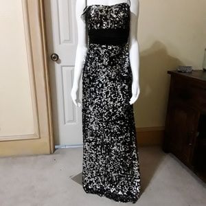 Black & Silver Sequin Strapless Evening Dress